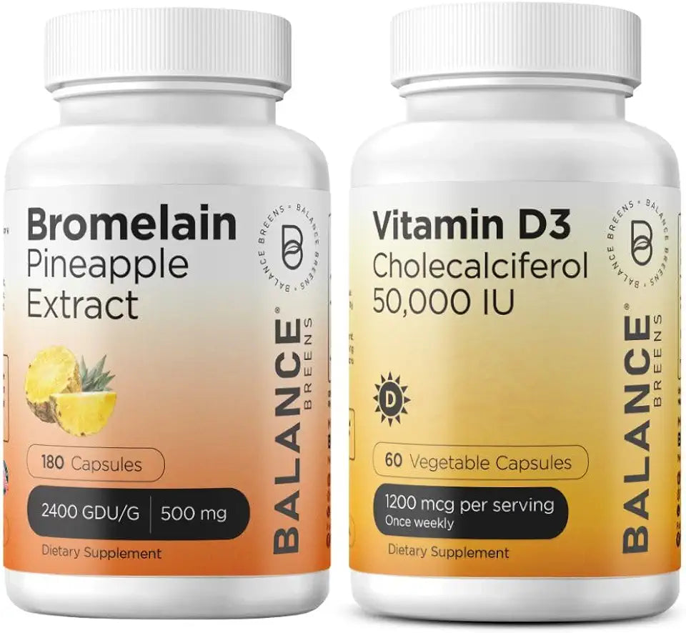 Bromelain 500mg 180 Capsules + Vitamin D3 50,000 IU Supplement Combo N46889
