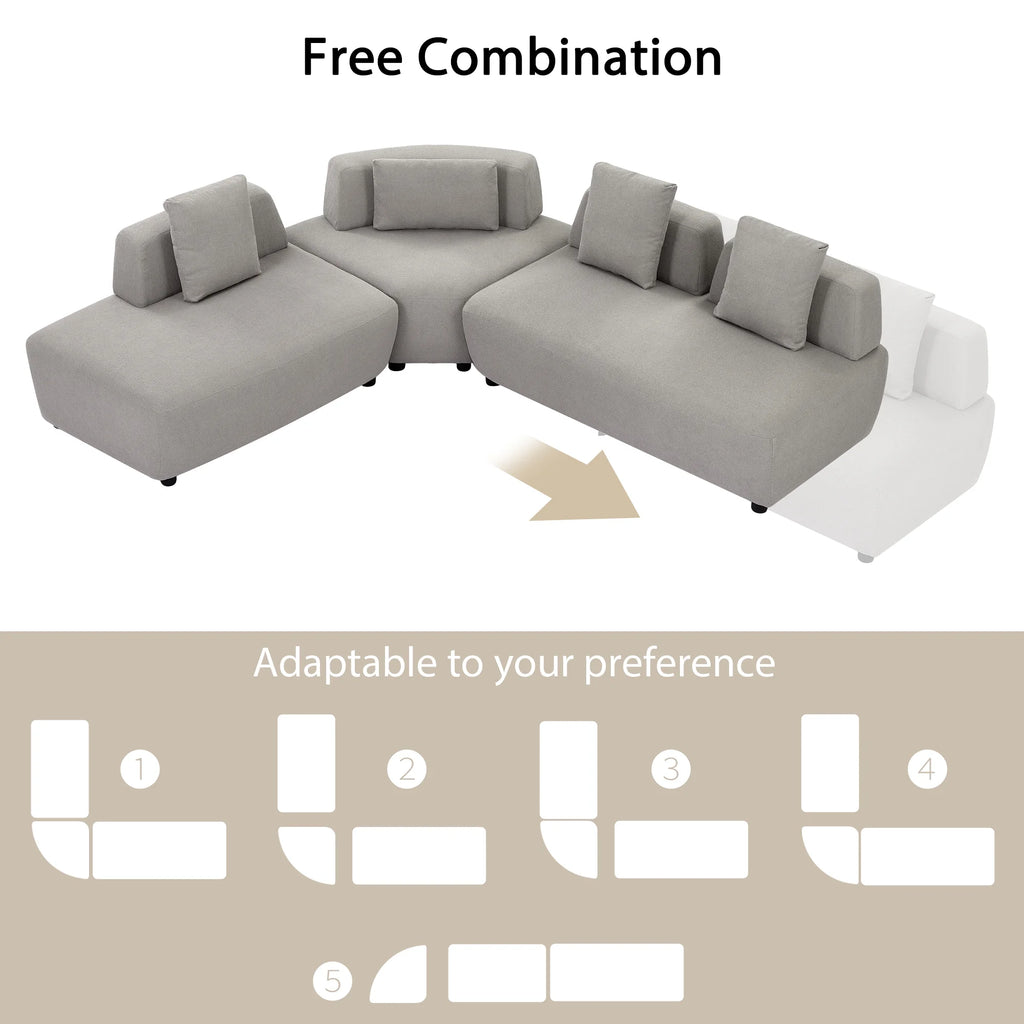 Gray 3-piece Sectional Sofa with 4 Pillows B816