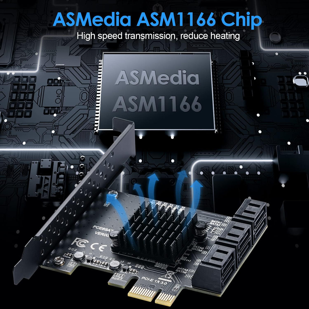 6 Port SATA 3.0 PCIe Controller Card with 6 SATA Cables X652020