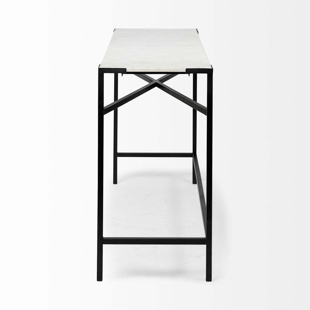 White Marble Top Black Metal Frame Console Table I145