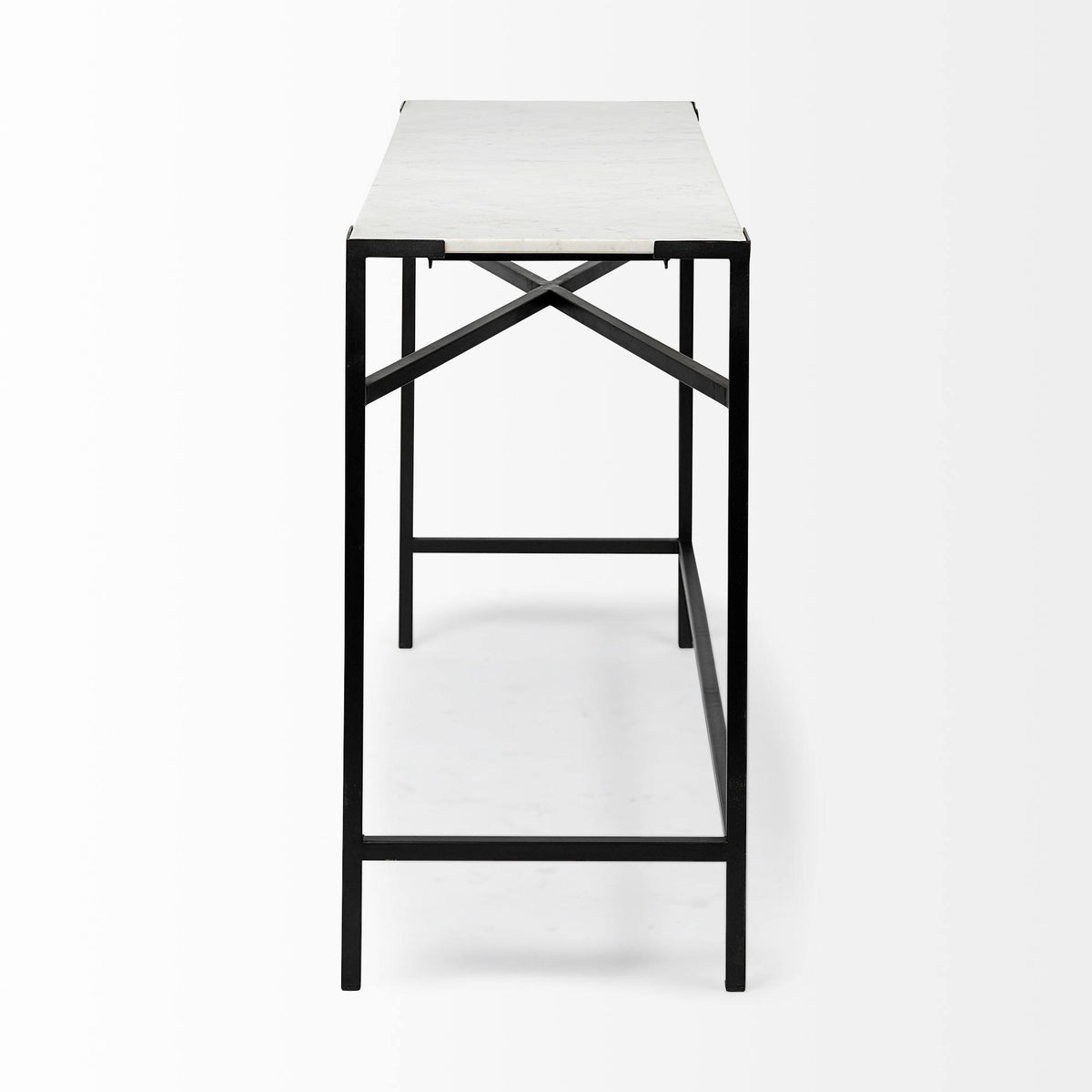 White Marble Top Black Metal Frame Console Table I145