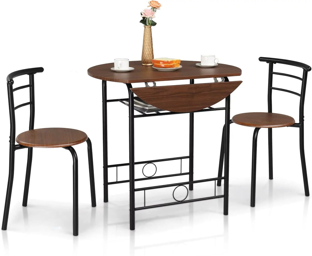 Folding Dining Table and Chairs for 2, Black & Brown I196896