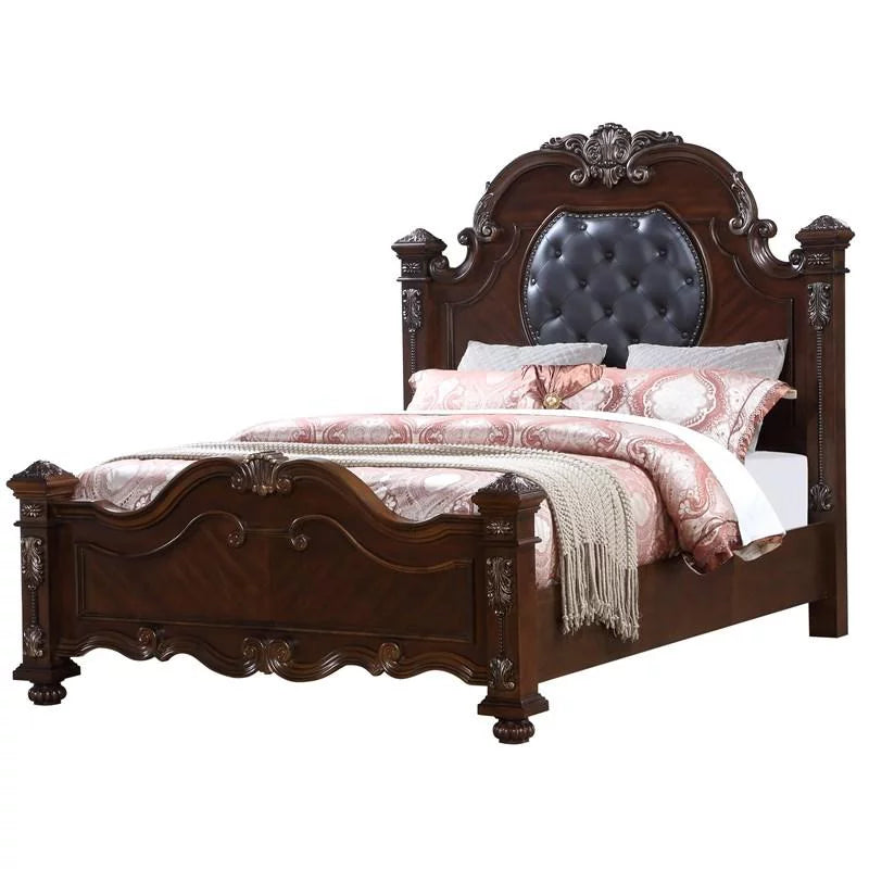 Queen Bedroom Set 5Pcs Cherry Finish Wood Z7353