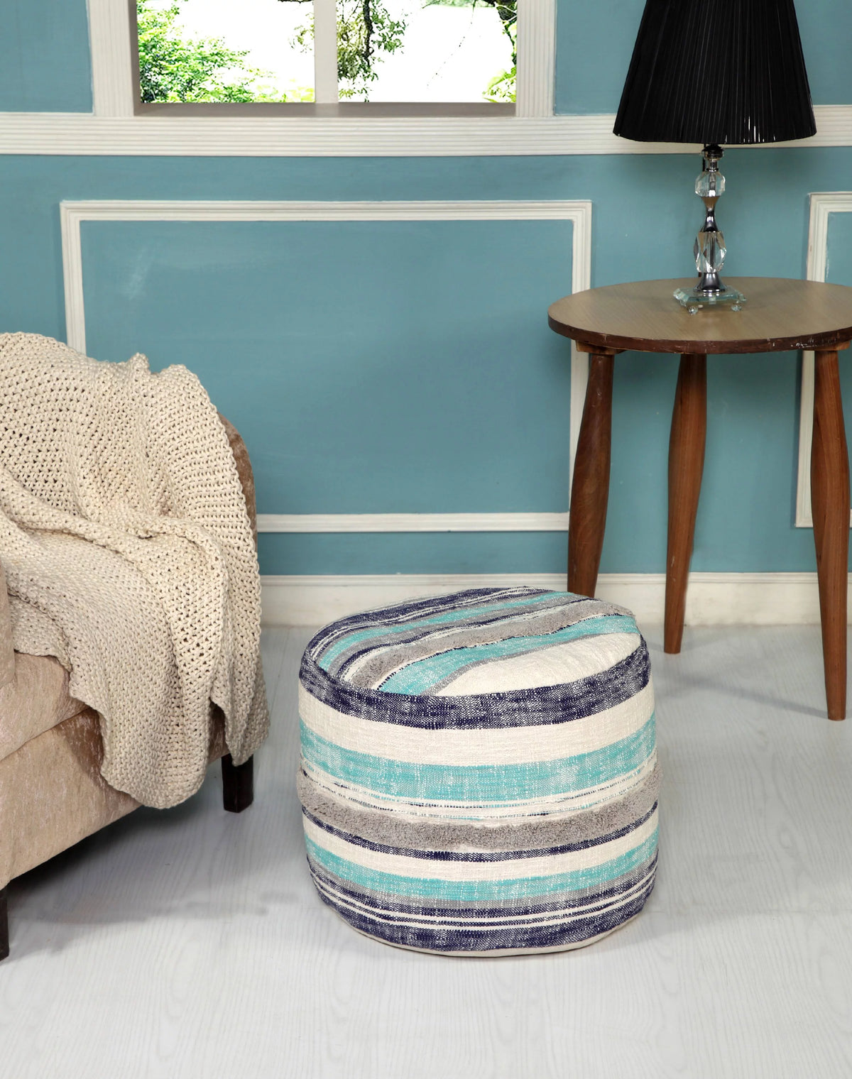 Blue 18" Round Pouf F6908