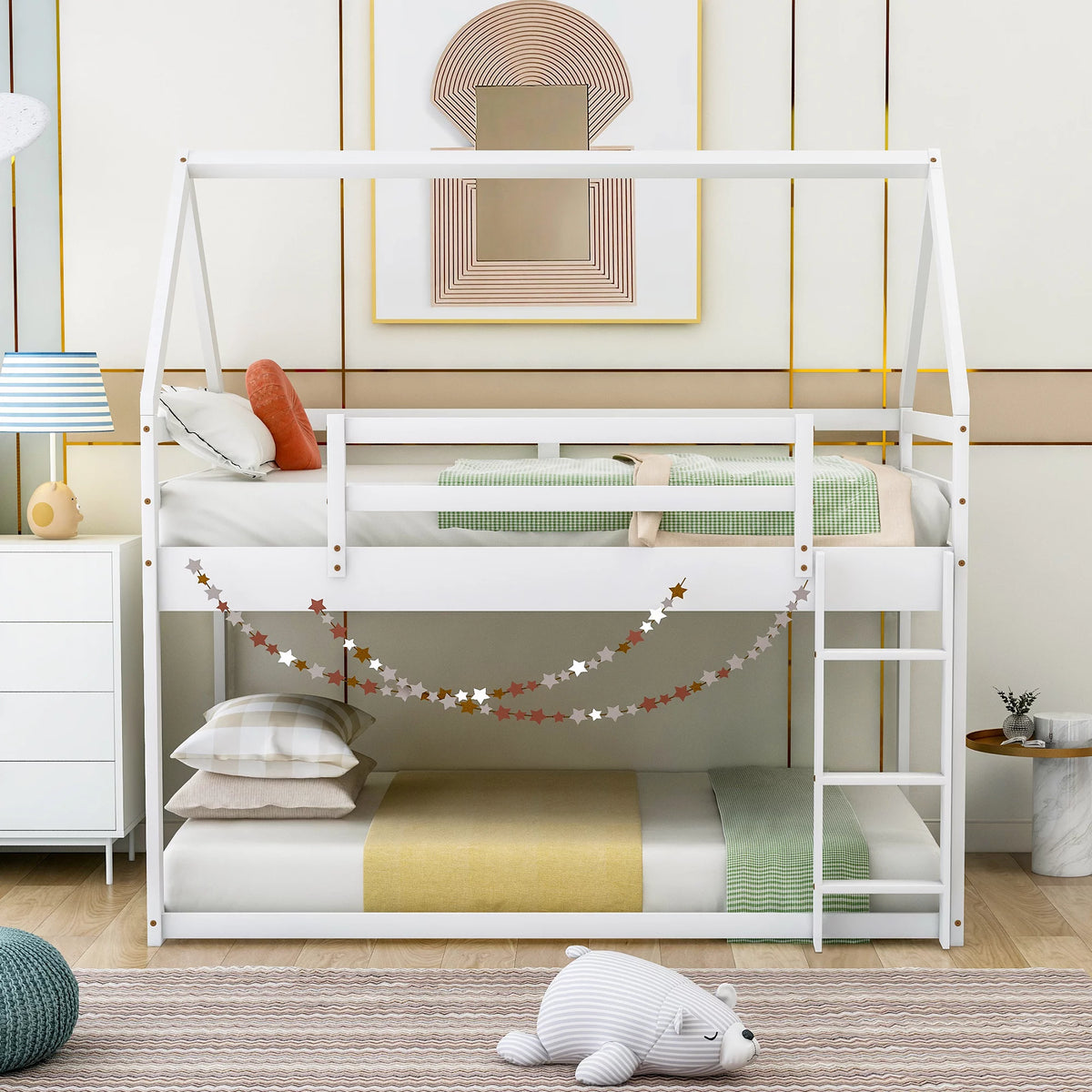 White Low Bunk Bed with Ladder L68912