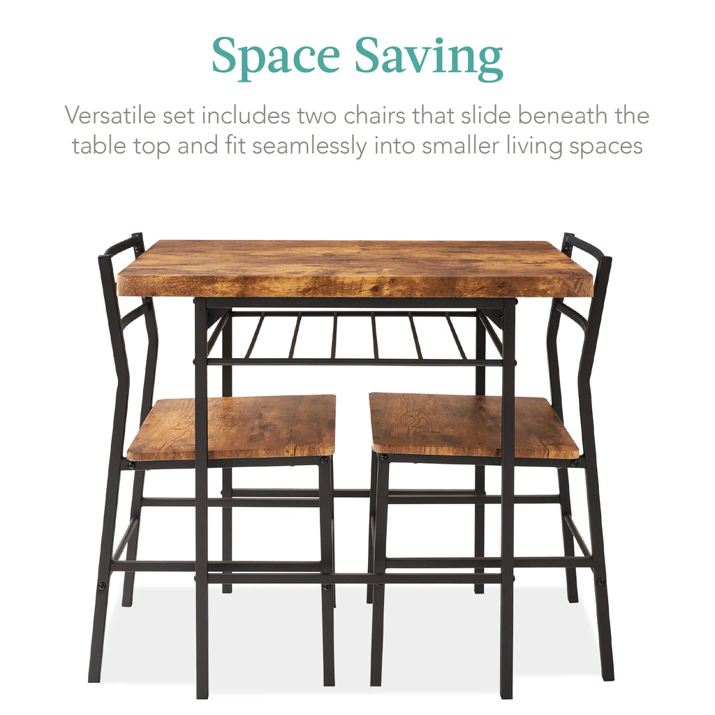 3-Piece Dining Set with Steel Frame and Storage Rack M49075