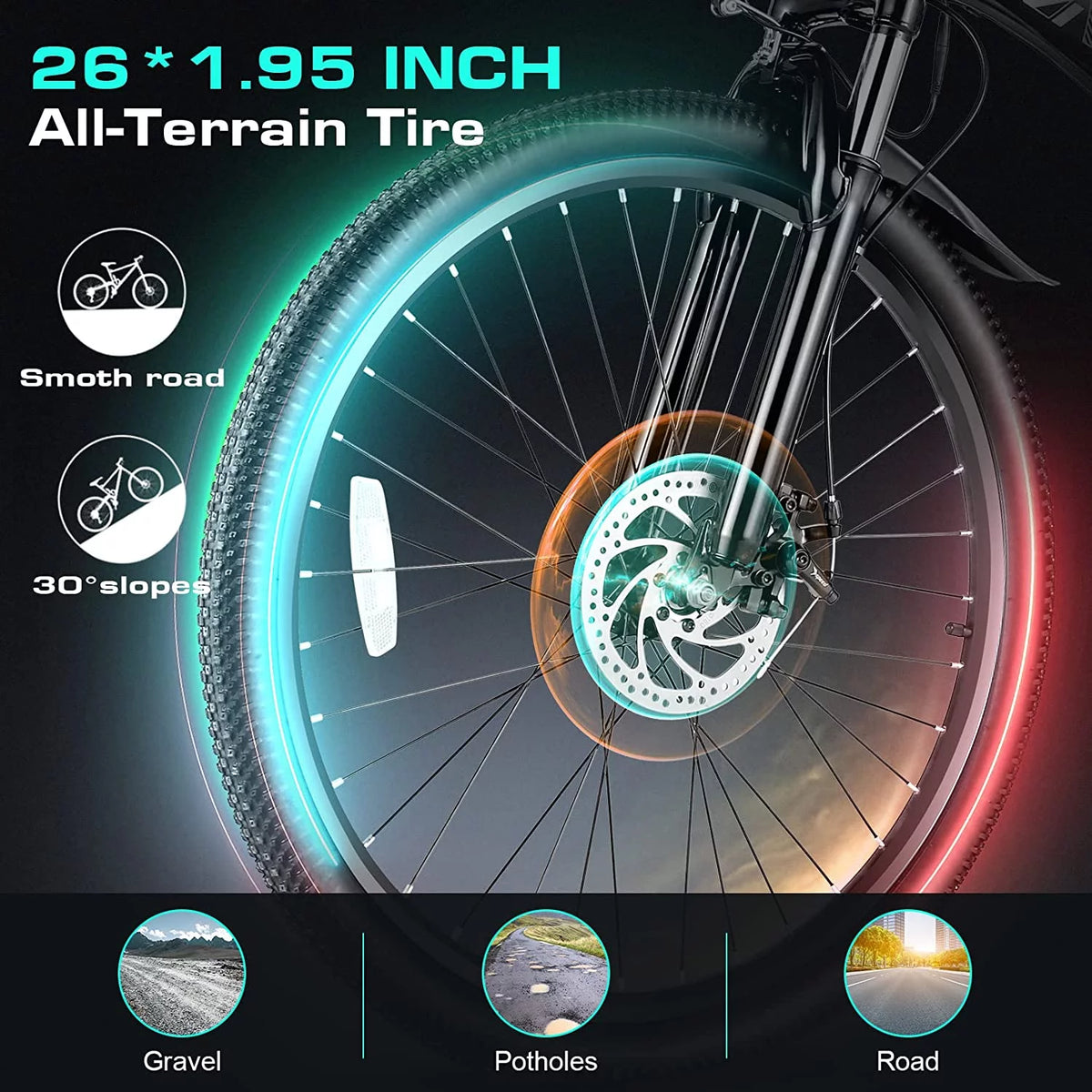 26'' Folding Electric Mountain Bike 500W 21 Speed 48V Removable Battery H393603