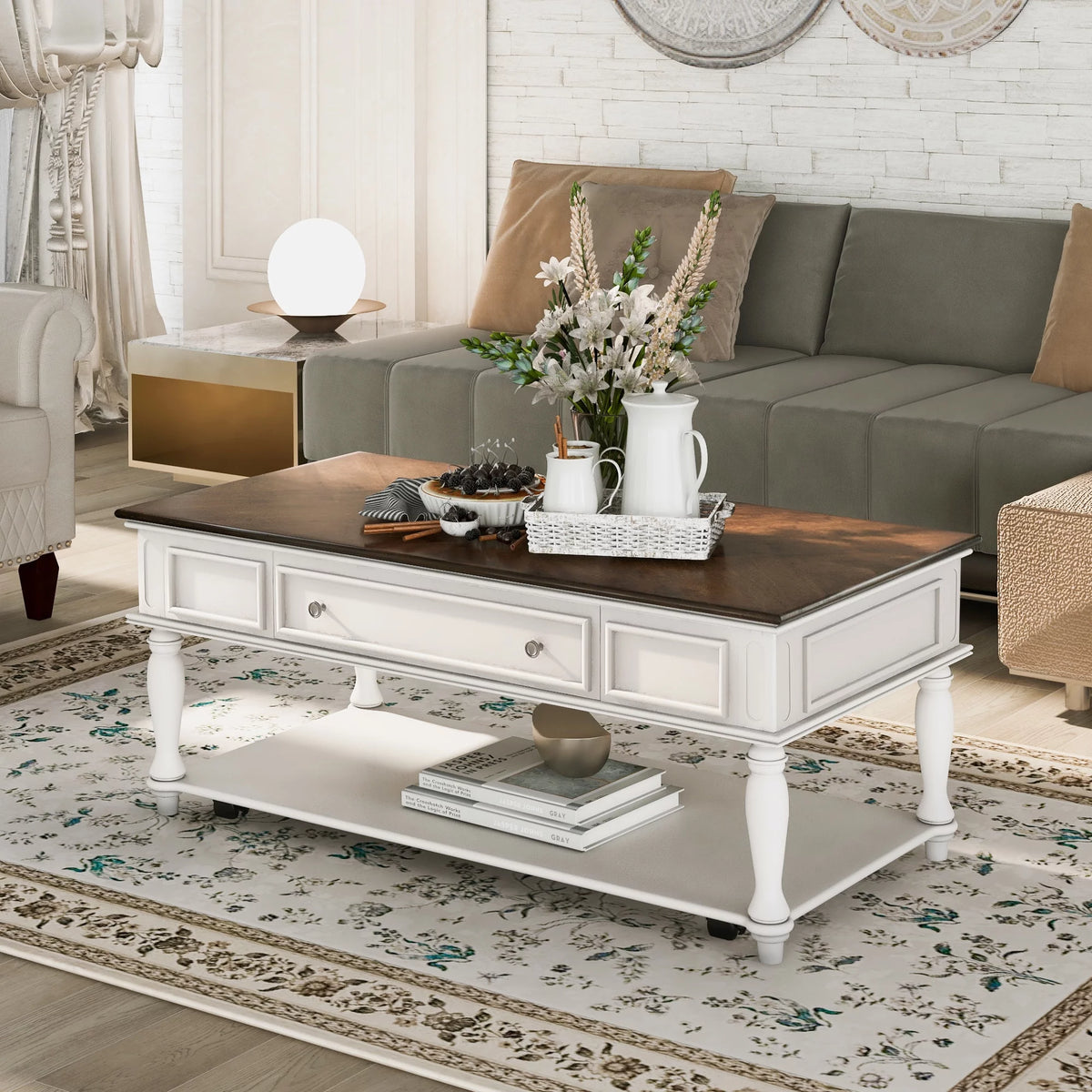 Two-tone Retro Coffee Table with Caster Wheels M3412