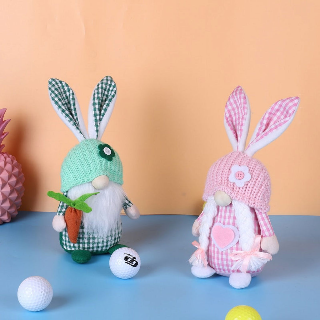 2pcs Spring Easter Gnome Plush Bunny with Flower X3609