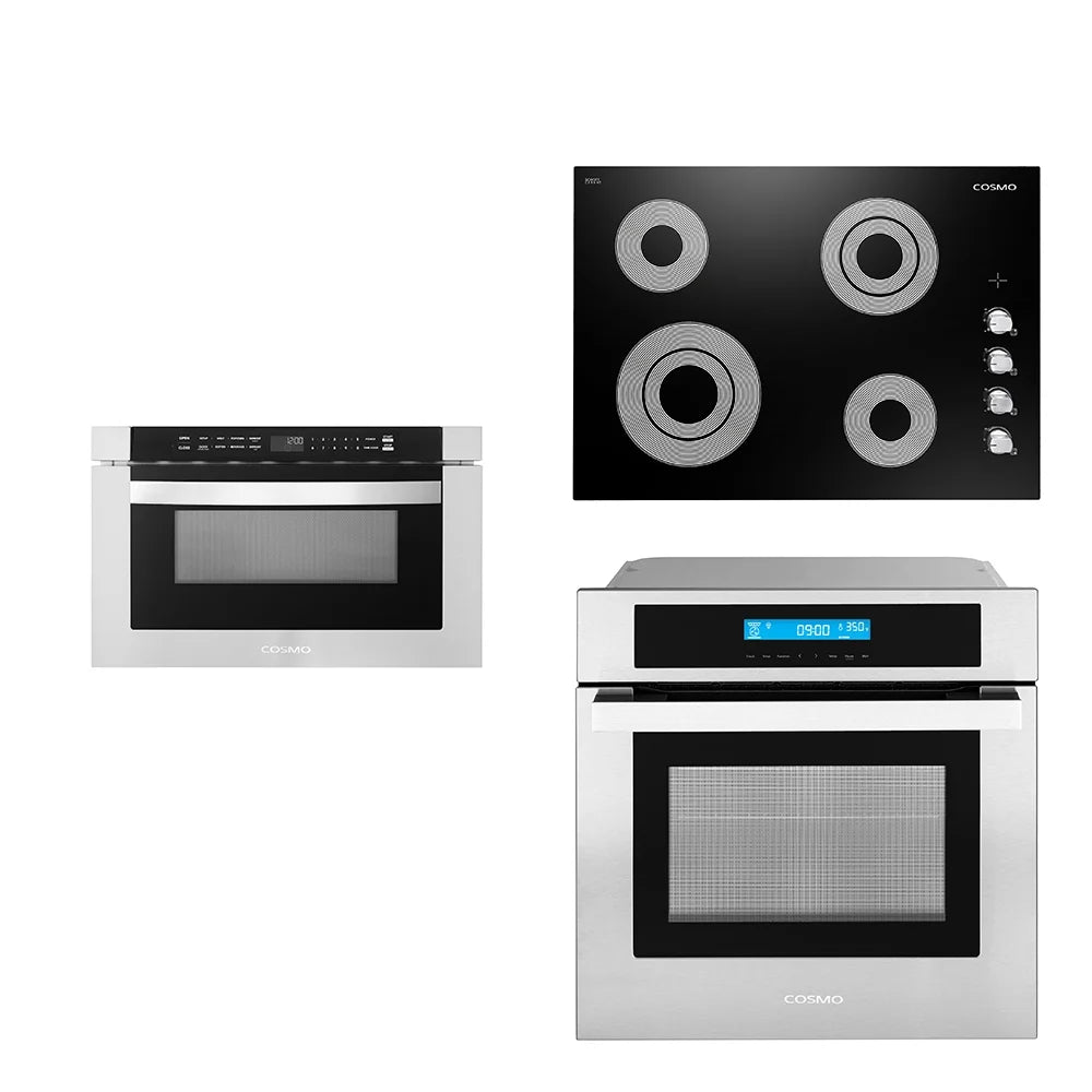 3 Piece Kitchen Appliance Package With Electric Cooktop Microwave Drawer Wall Oven Z556