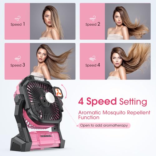 Portable Rechargeable Fan 20000mAh with LED Lantern Pink X386