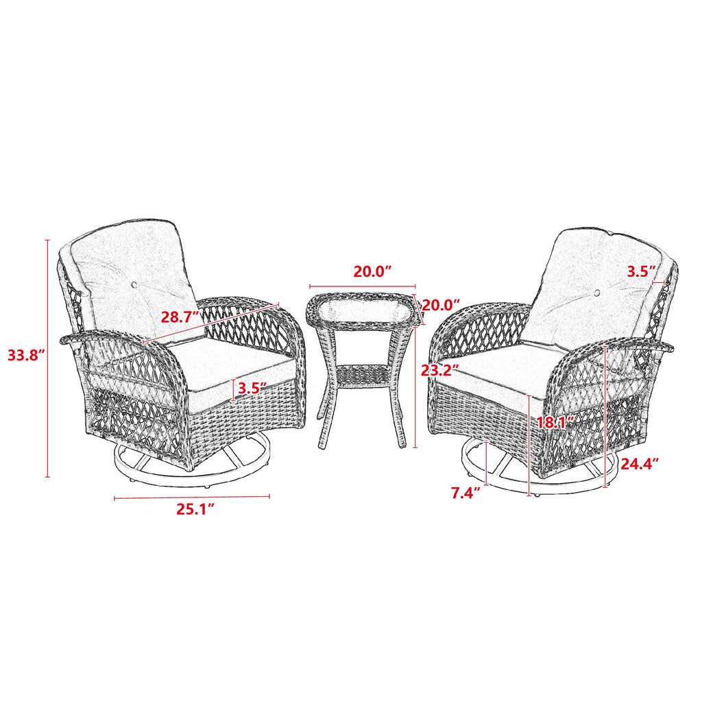 Navy Blue 3 Pc Outdoor Swivel Rocker Patio Chairs D59602