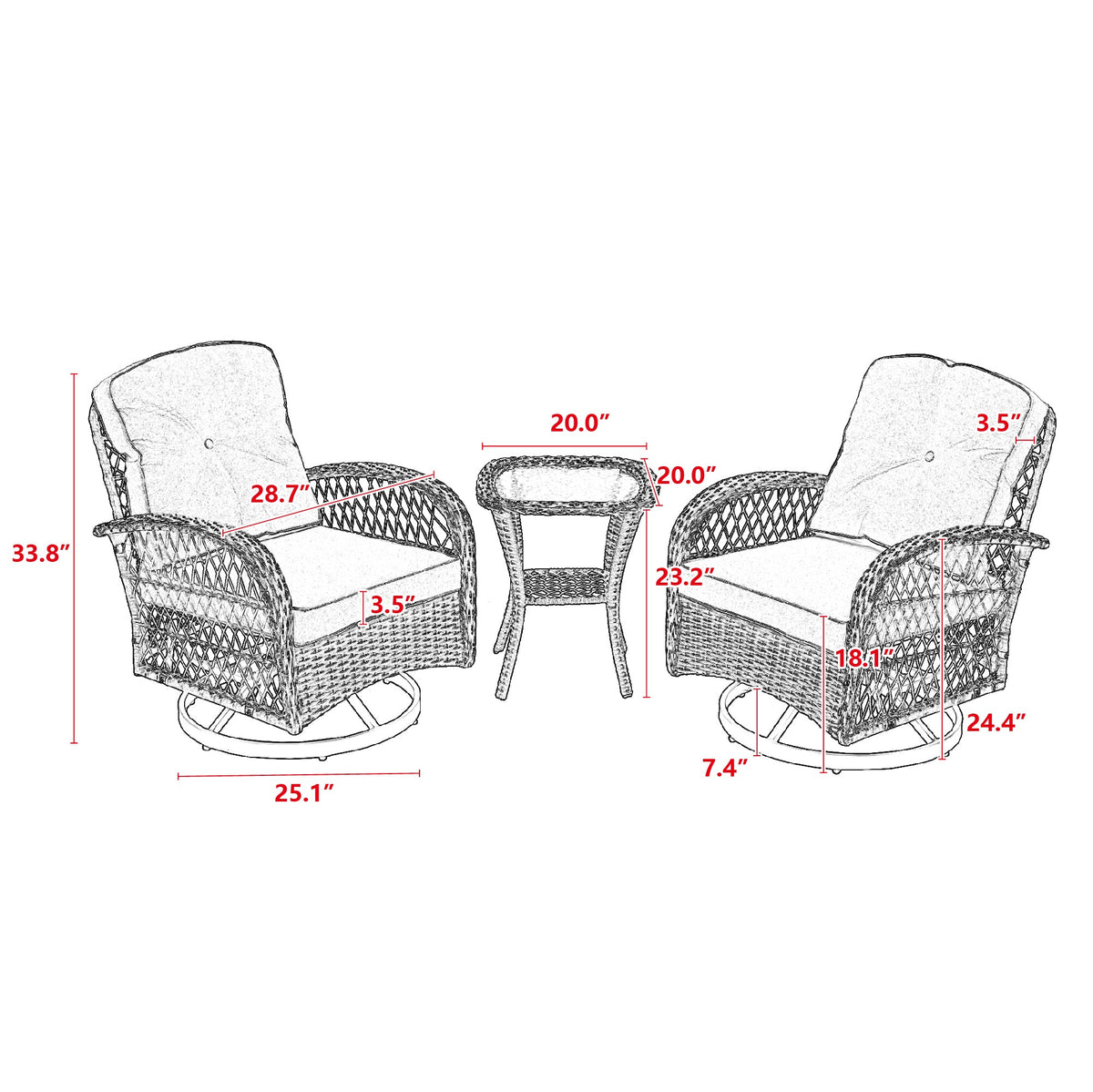 Navy Blue 3 Pc Outdoor Swivel Rocker Patio Chairs D59602