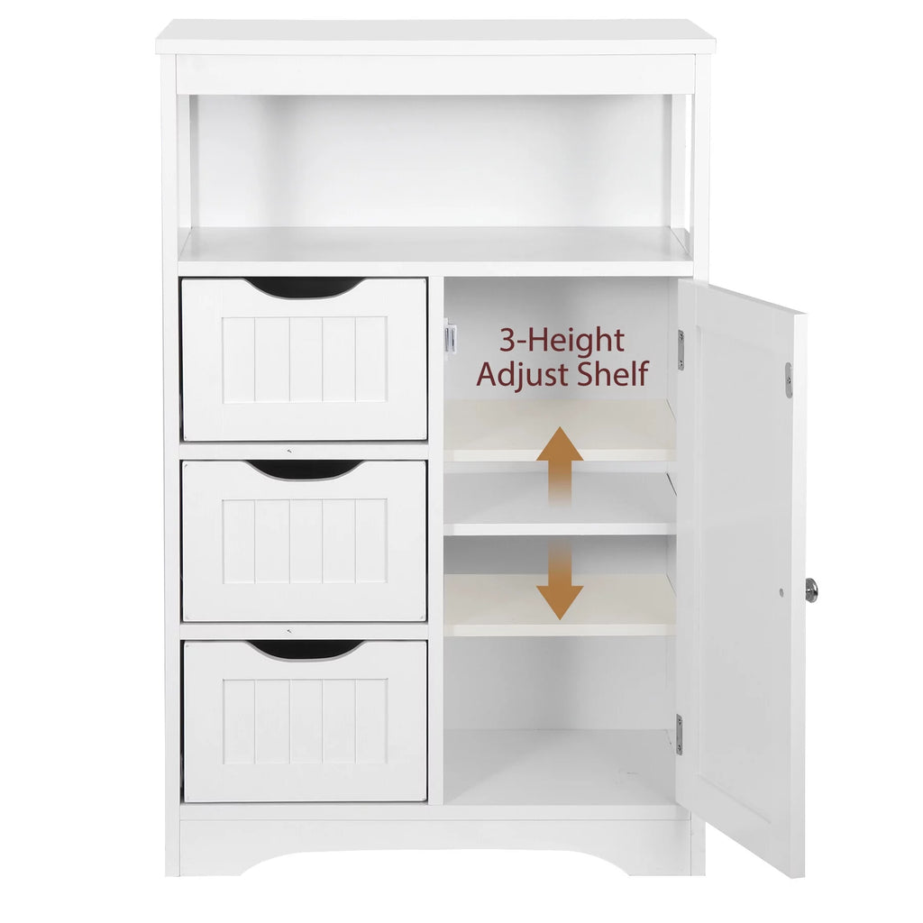 Bathroom Floor Cabinet MDF 1 Door 3 Drawers White J118
