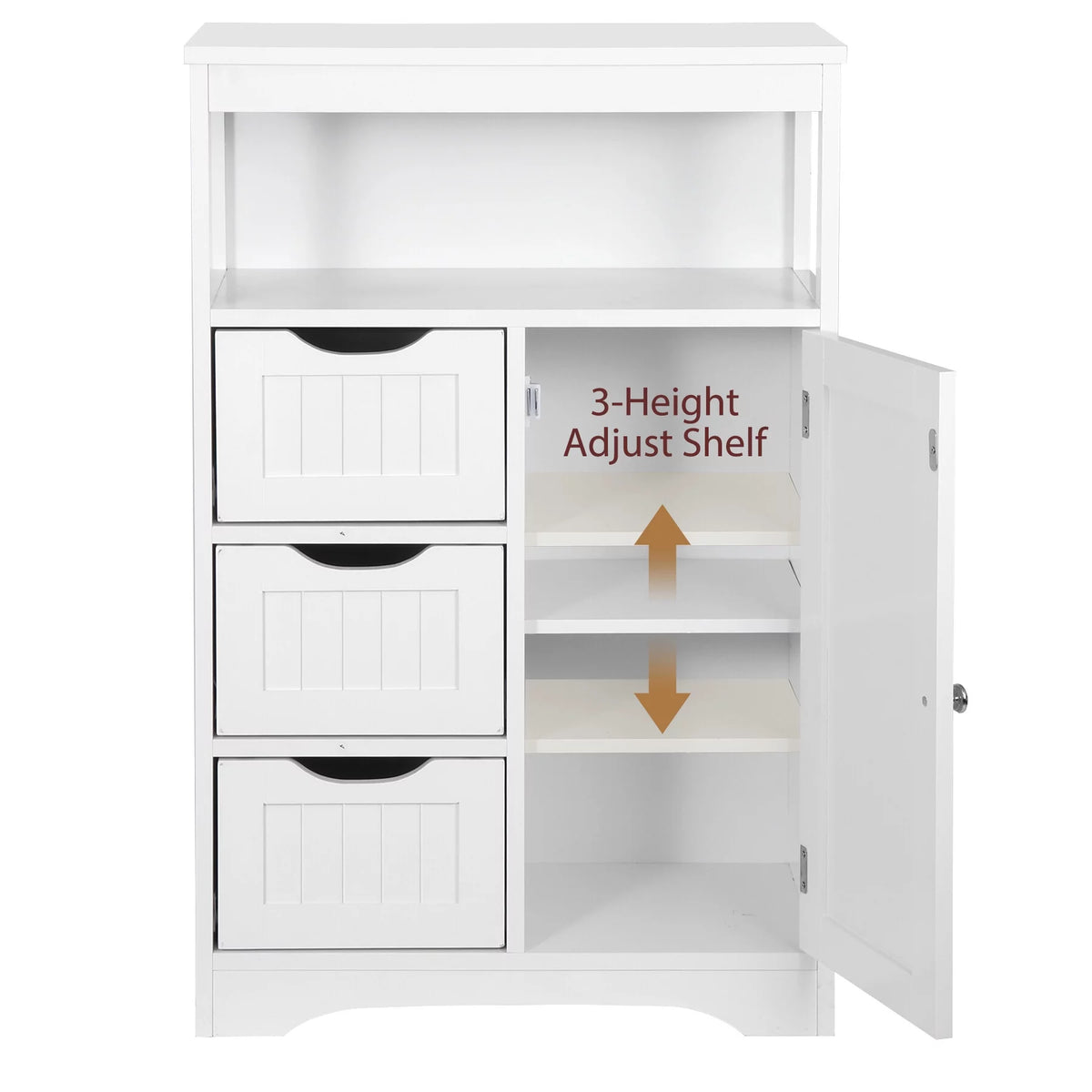 Bathroom Floor Cabinet MDF 1 Door 3 Drawers White J118