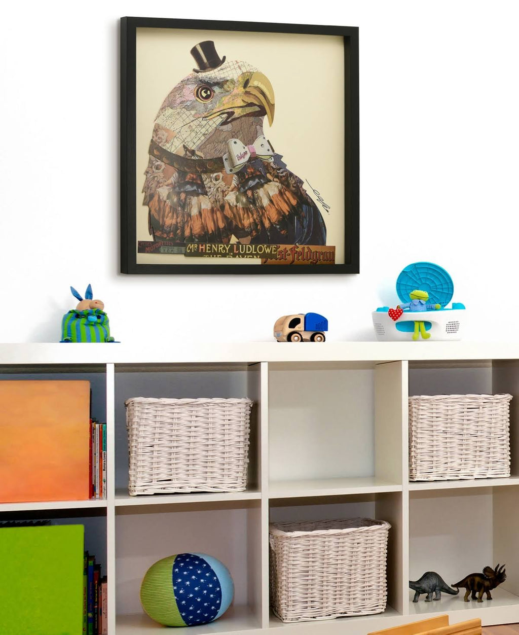 Hand Made Signed Art Collage Under Tempered Glass in Black Frame D8940