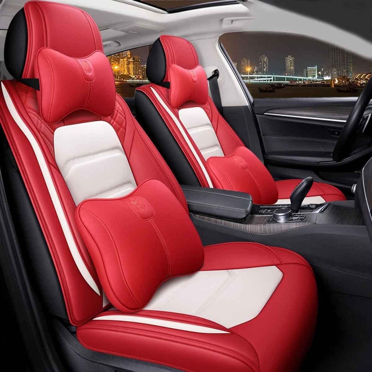 Black - Red Leather Car Seat Covers 5 Seats Full Set D6038