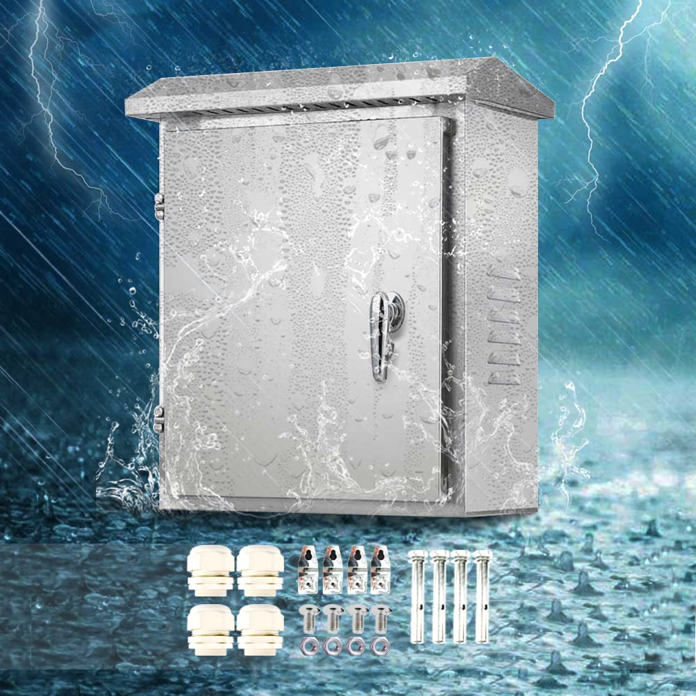 304 Stainless Steel Electrical Enclosure Box 20'' x 16'' x 8'' IP65 Weatherproof with Mounting Plate X905693