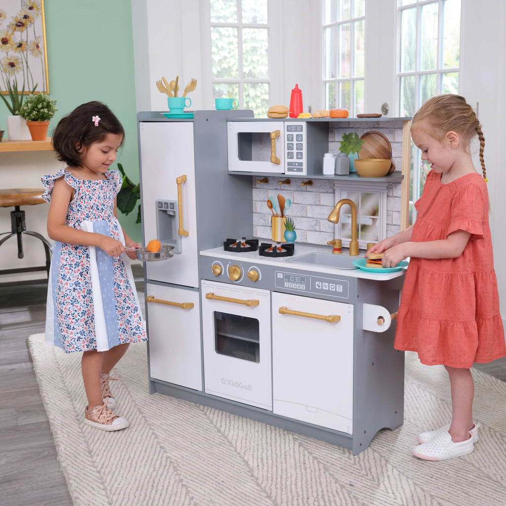 Gray Wooden Play Kitchen with 36 Accessories D523