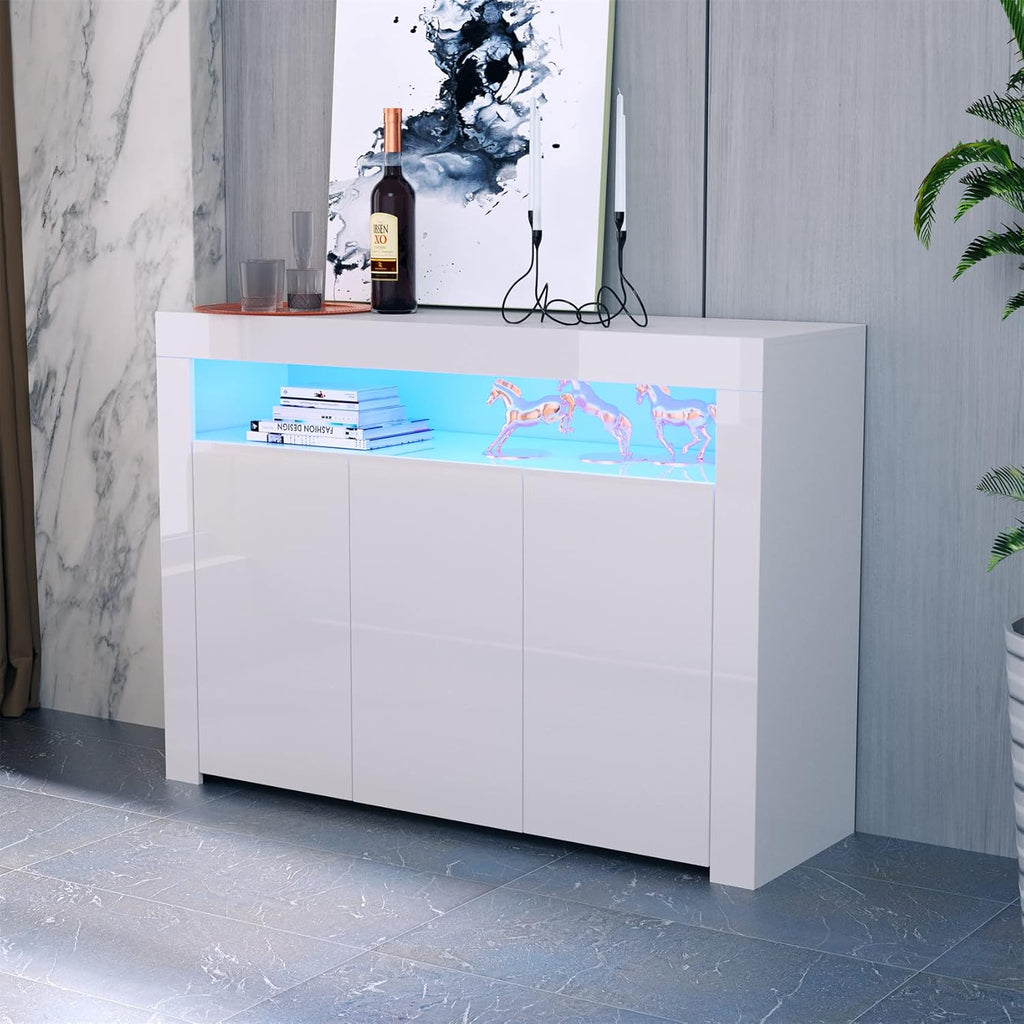 White LED Sideboard Cabinet with 3 Doors J83638