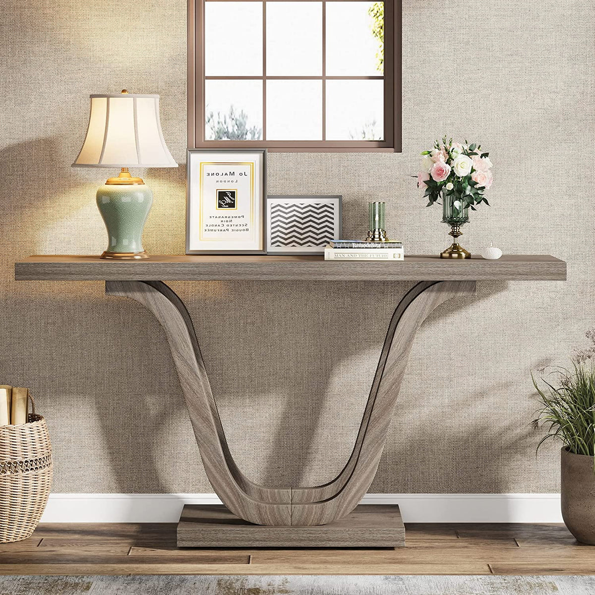 55-inch Grey Wood Rustic Console Table L342