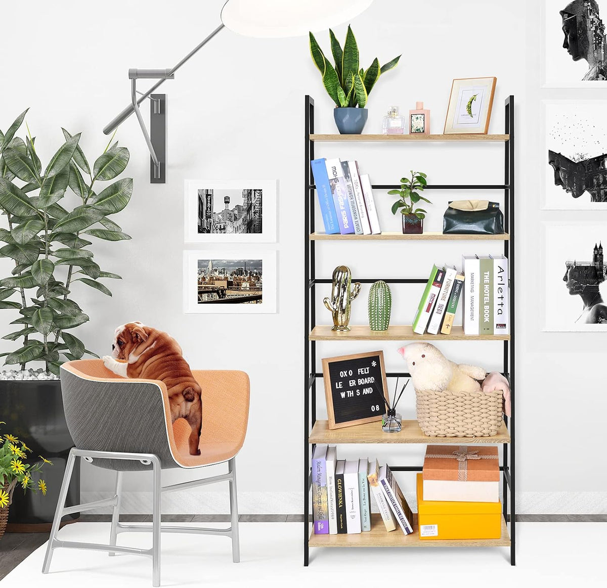 5-Tier Industrial Bookshelf with Metal Frame L280