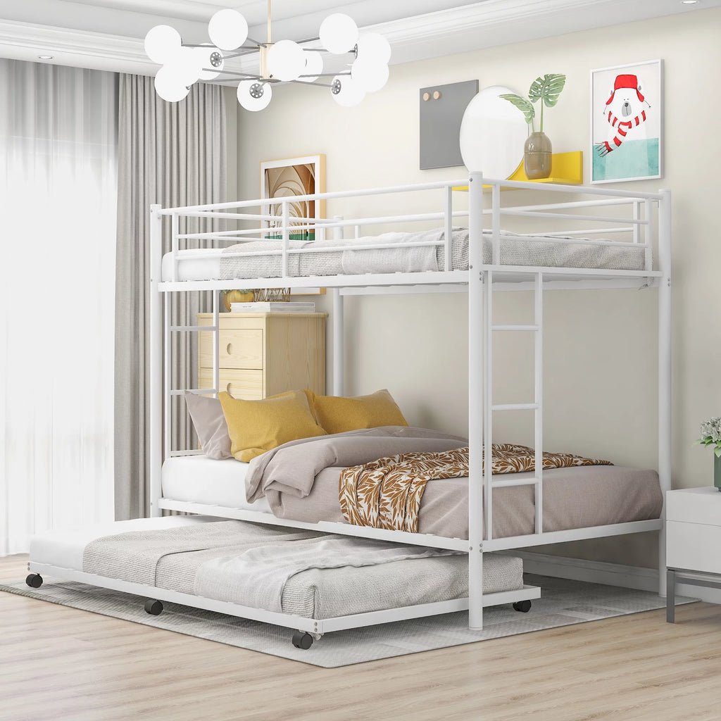 Black Metal Twin over Twin Bunk Bed with Trundle O2756