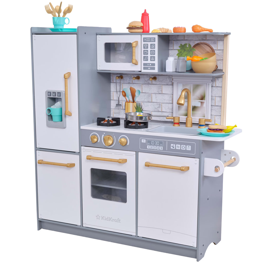Gray Wooden Play Kitchen with 36 Accessories D523