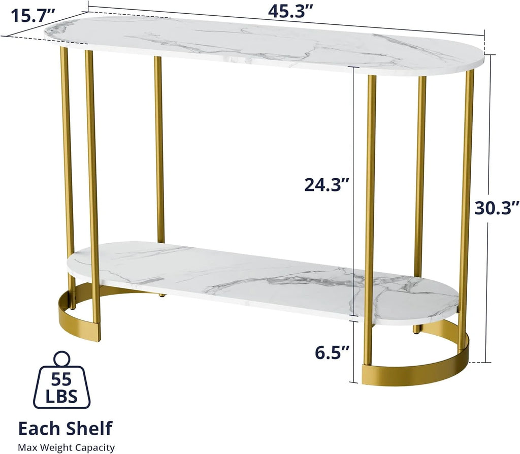 Gold 2-Tier Faux Marble Console Table Z6861