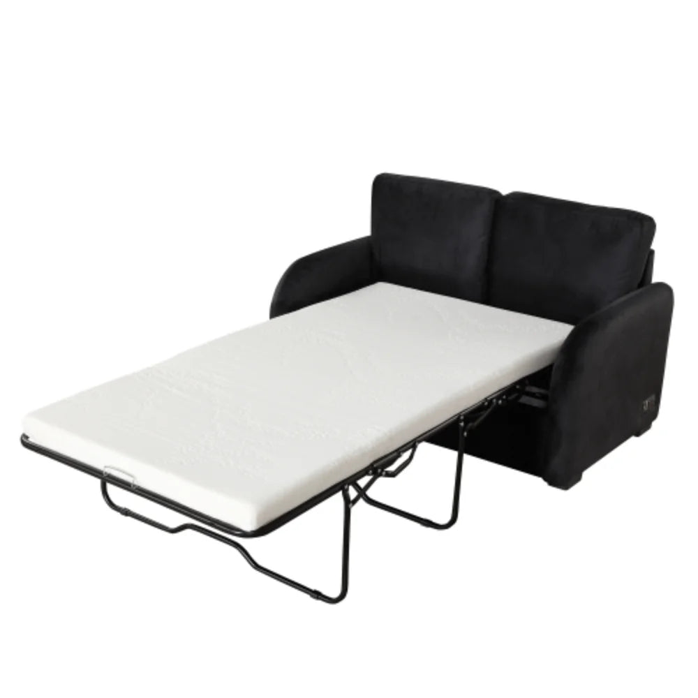 Black Pull Out Sofa Bed with USB Charging Port and Twin Size Mattress Pad X2436