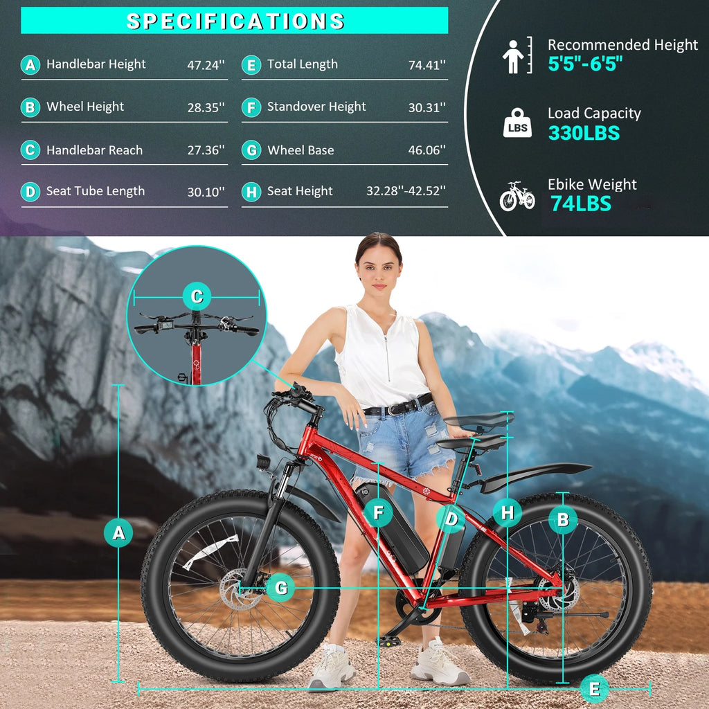 500W 26" Fat Tire Electric Mountain Bike F554