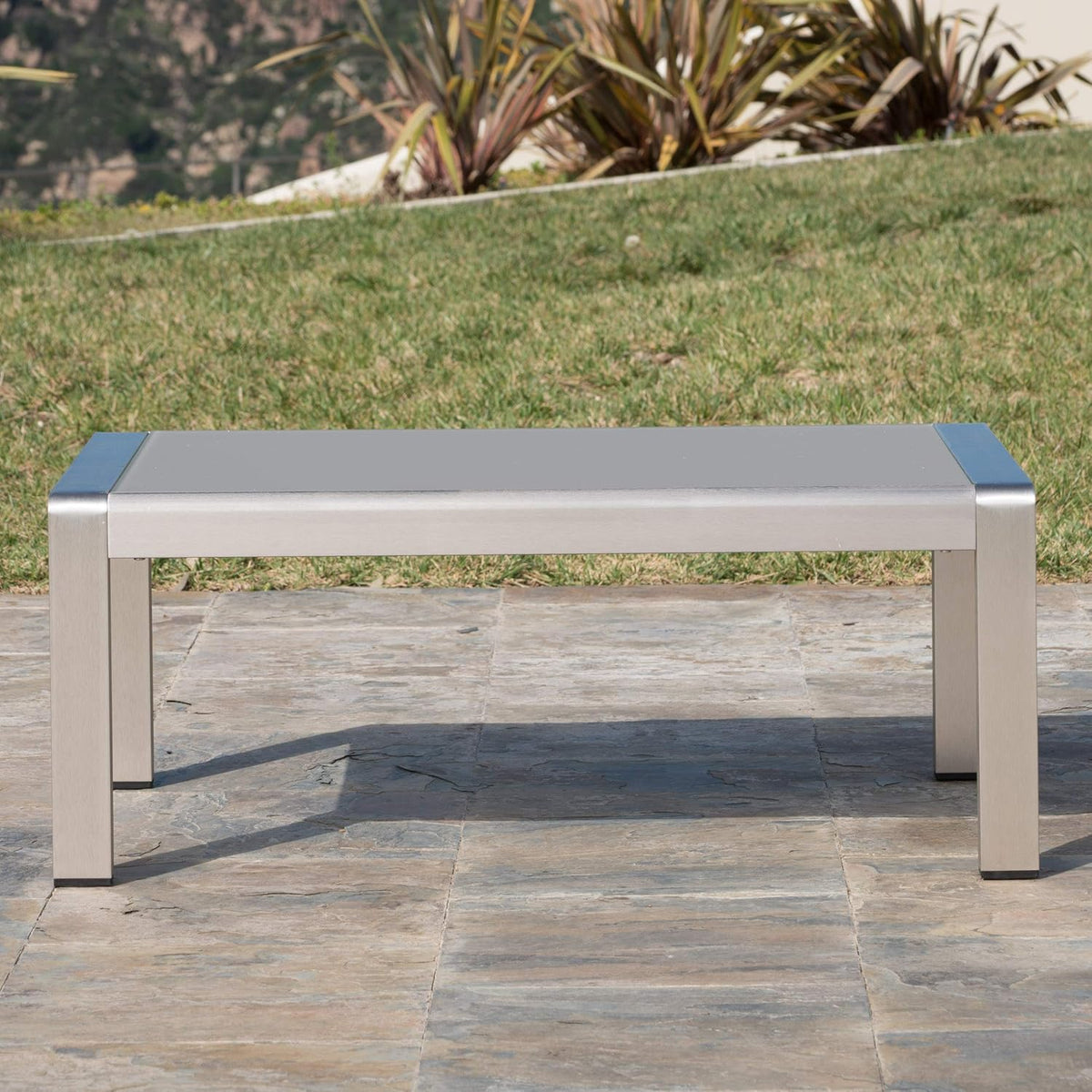 Silver Aluminum Coffee Table with Glass Top U783