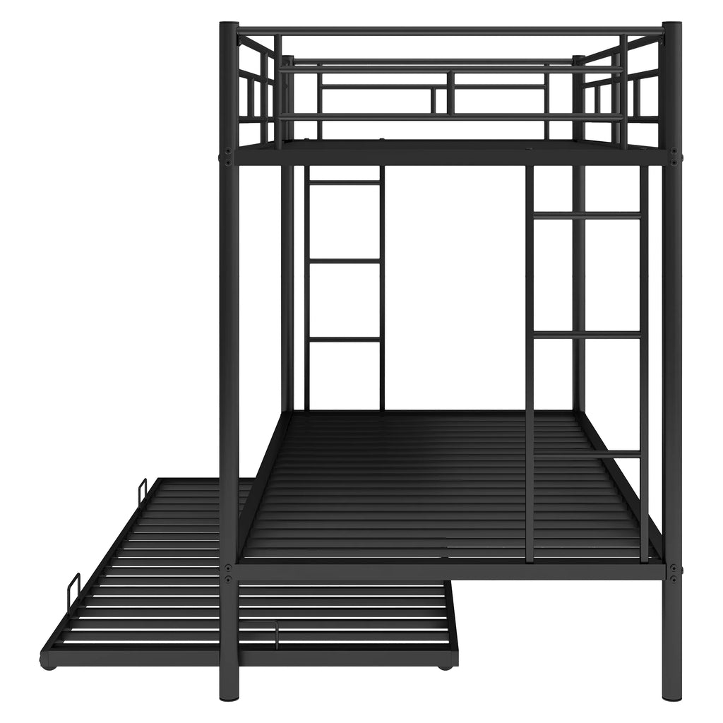 Black Metal Twin over Twin Bunk Bed with Trundle O2756