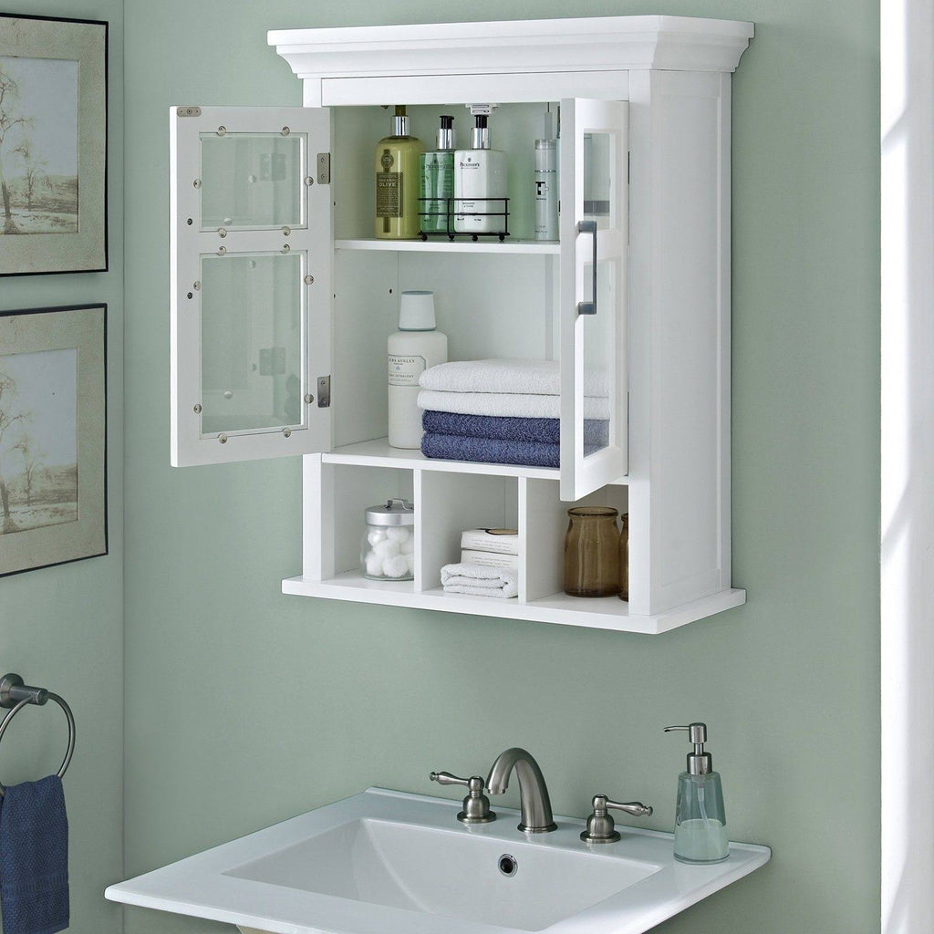 White Two Door Wall Cabinet with Cubbies L1177