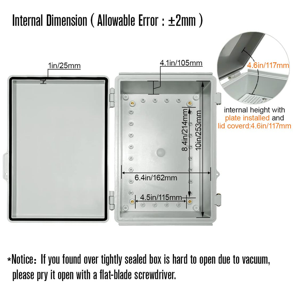 ABS Junction Box with Mounting Plate and Wall Bracket 11.4x7.5x5.5 inch D13523