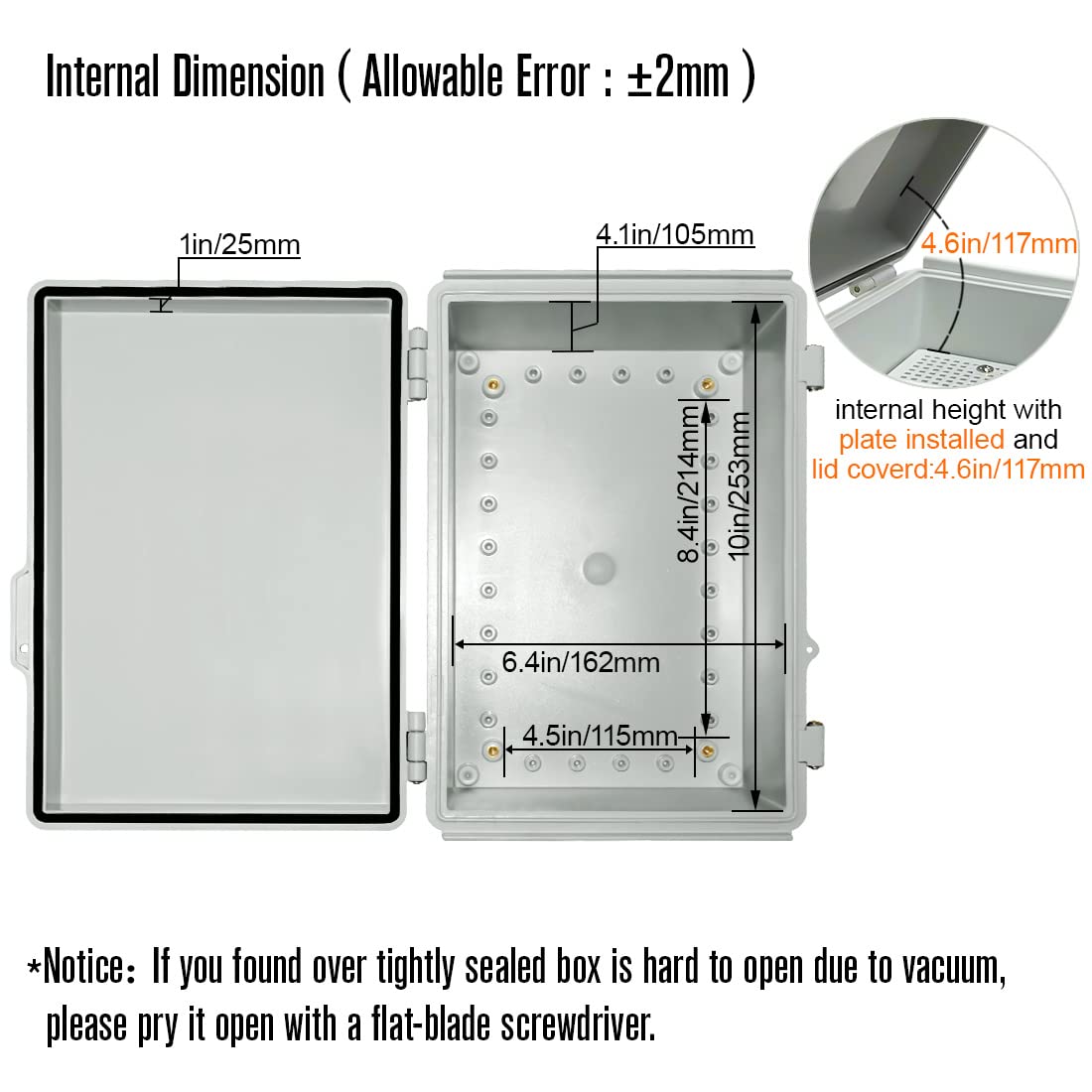 ABS Junction Box with Mounting Plate and Wall Bracket 11.4x7.5x5.5 inch D13523