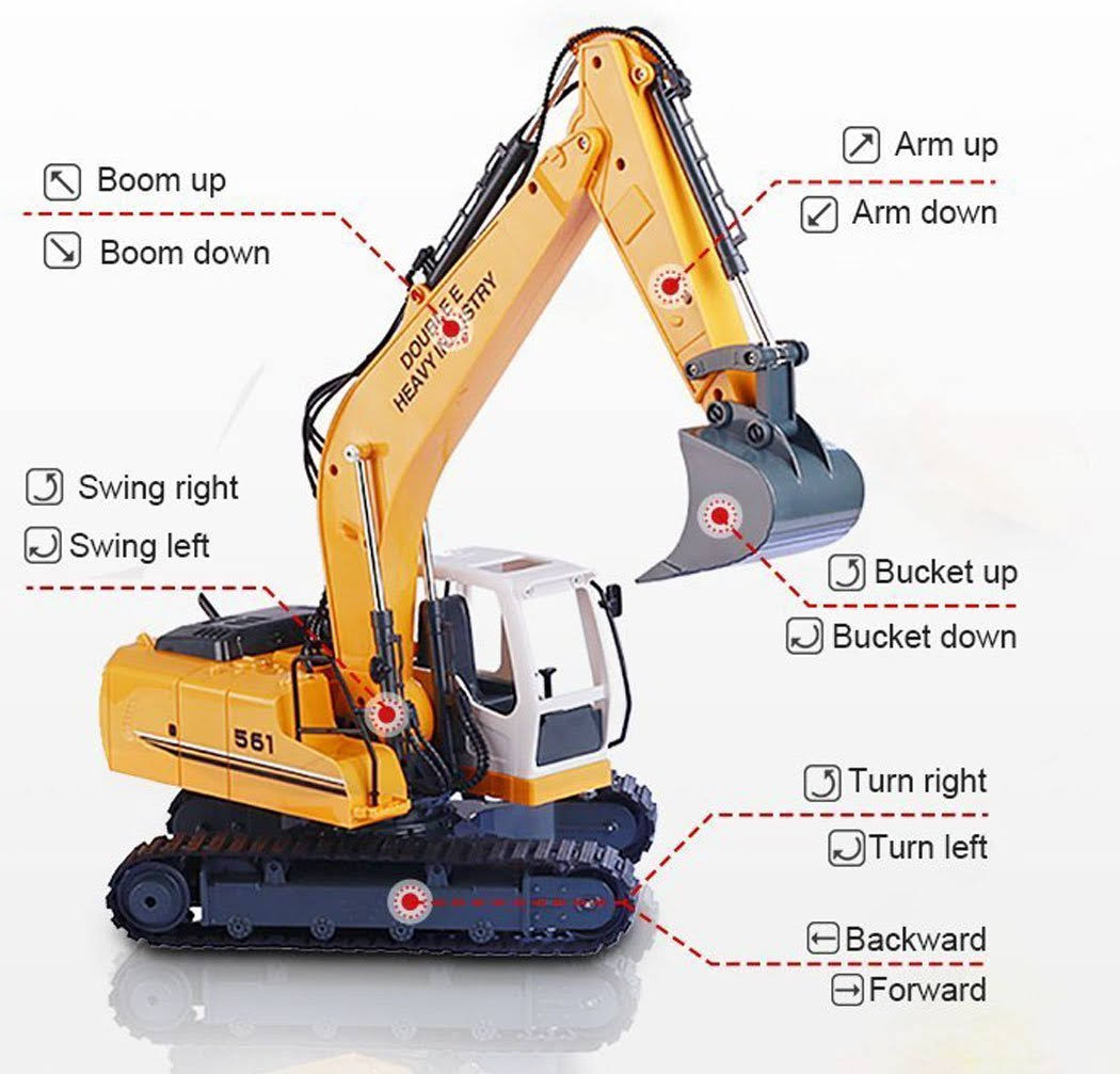 17 Channel RC Excavator Tractor Toy Construction Vehicles with Metal Shovel and Breaker V366