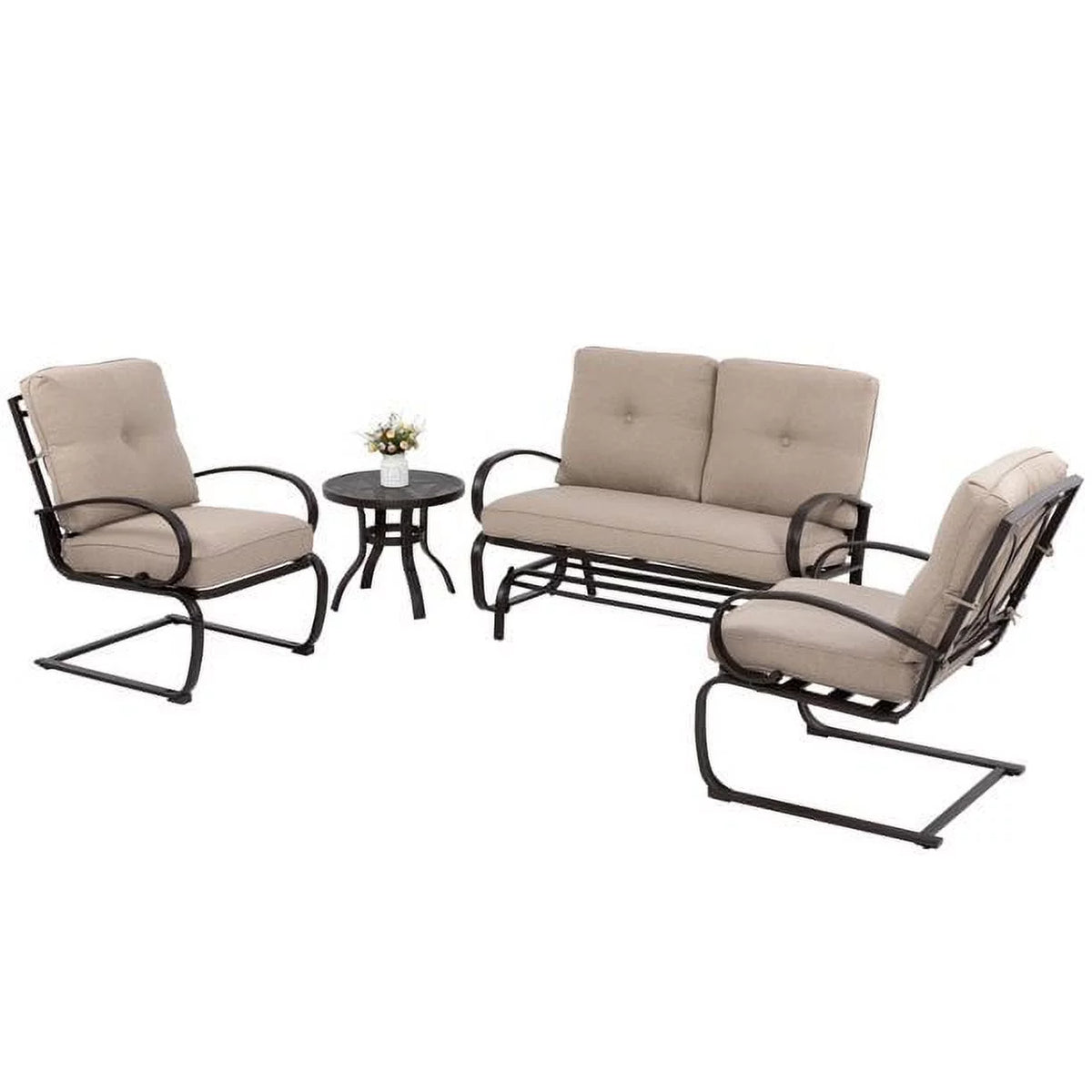 4 Pieces Outdoor Metal Patio Furniture Set with Coffee Table Blue Y1395