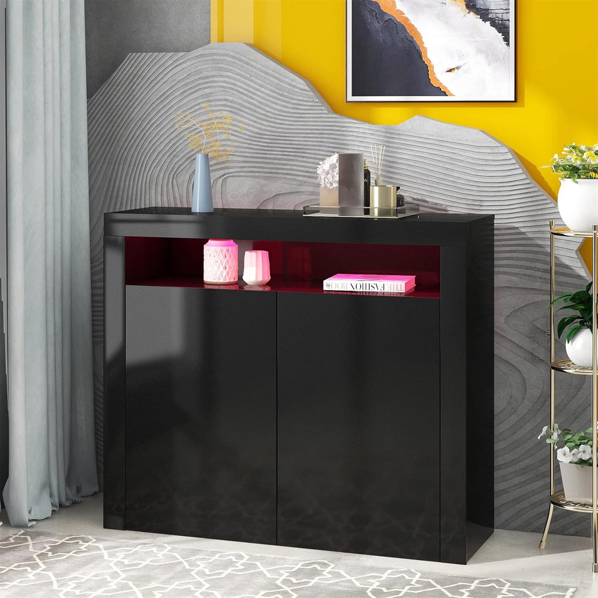 White LED Sideboard Cabinet with 3 Doors J83638