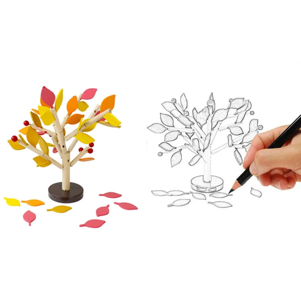Creative Wooden Tree Blocks with Leaves 3D Building Set DIY Toy K29127
