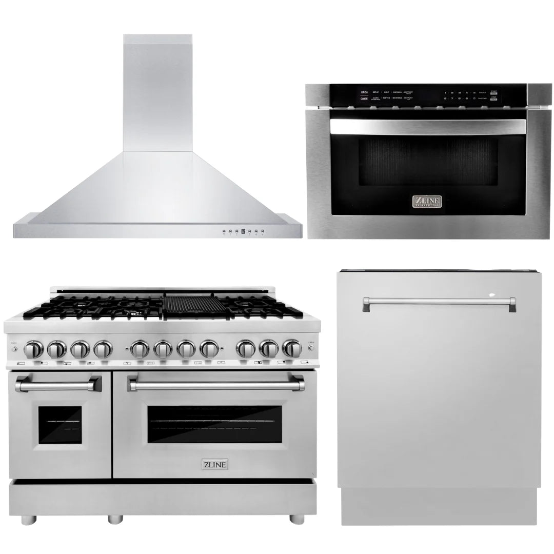 48 In. Dual Fuel Range, Range Hood, Microwave Drawer, Dishwasher Q499412
