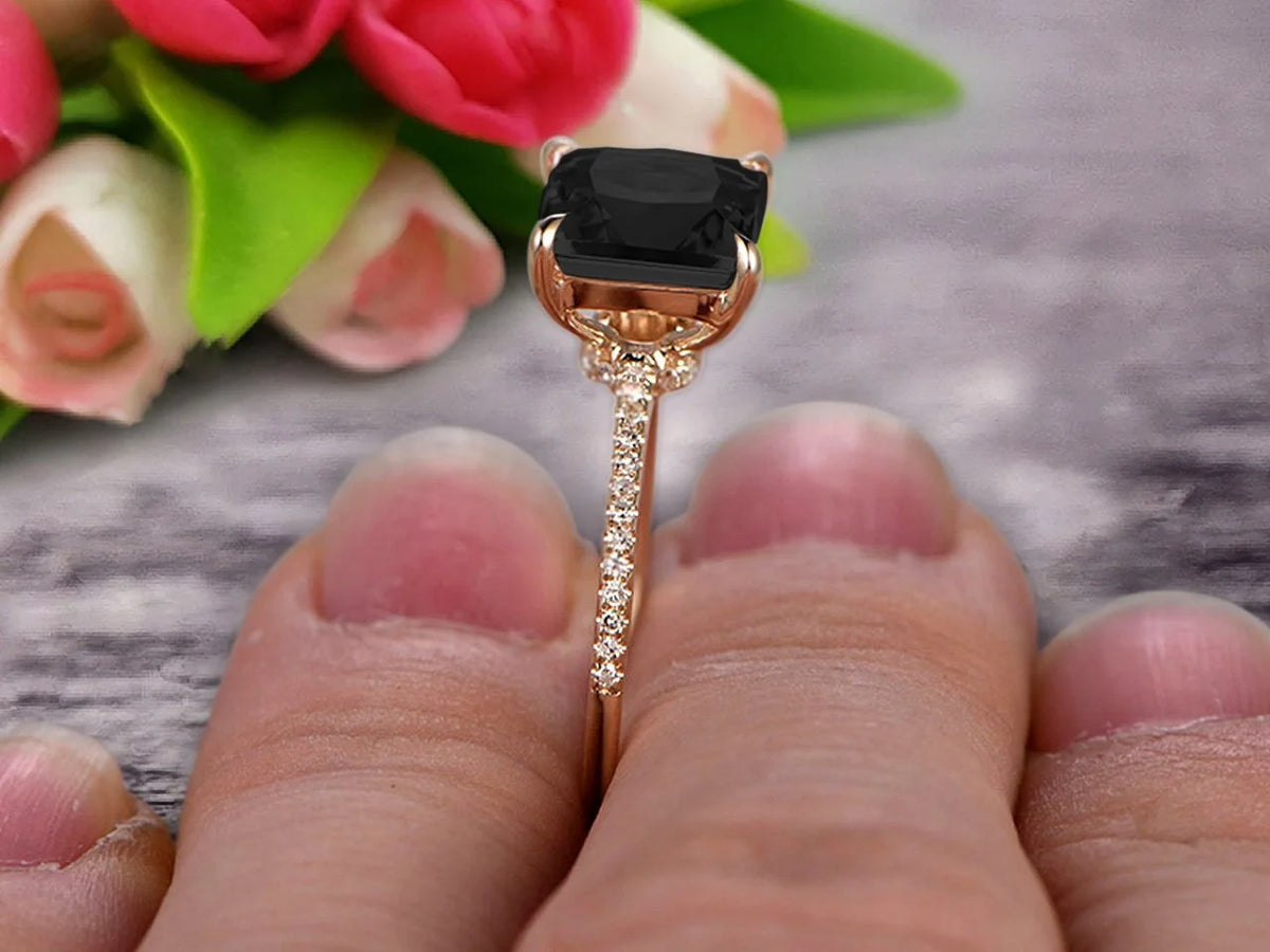 1.75 Carat Princess Cut Black Diamond Moissanite Engagement Ring 10k Yellow Gold B624895