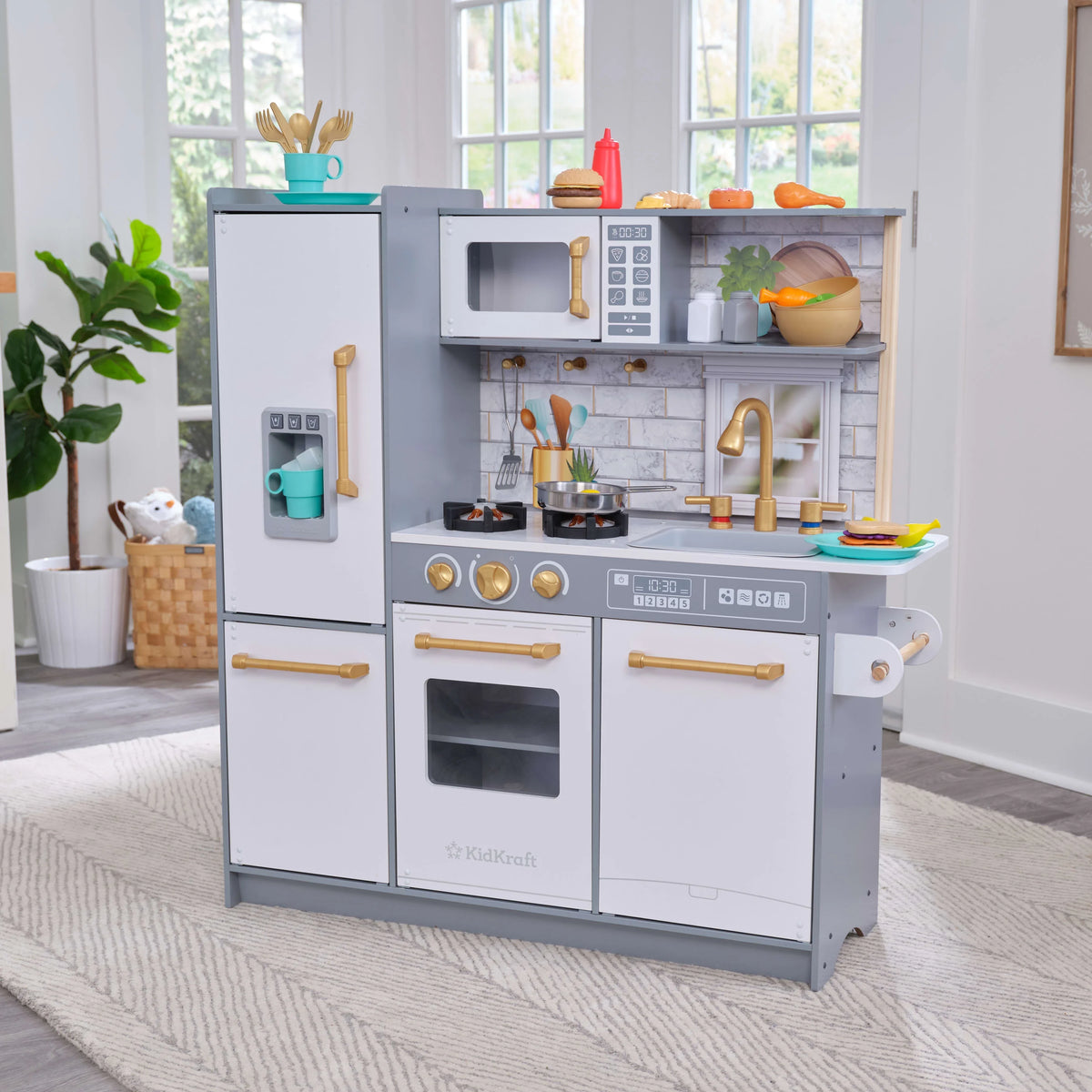 Gray Wooden Play Kitchen with 36 Accessories D523