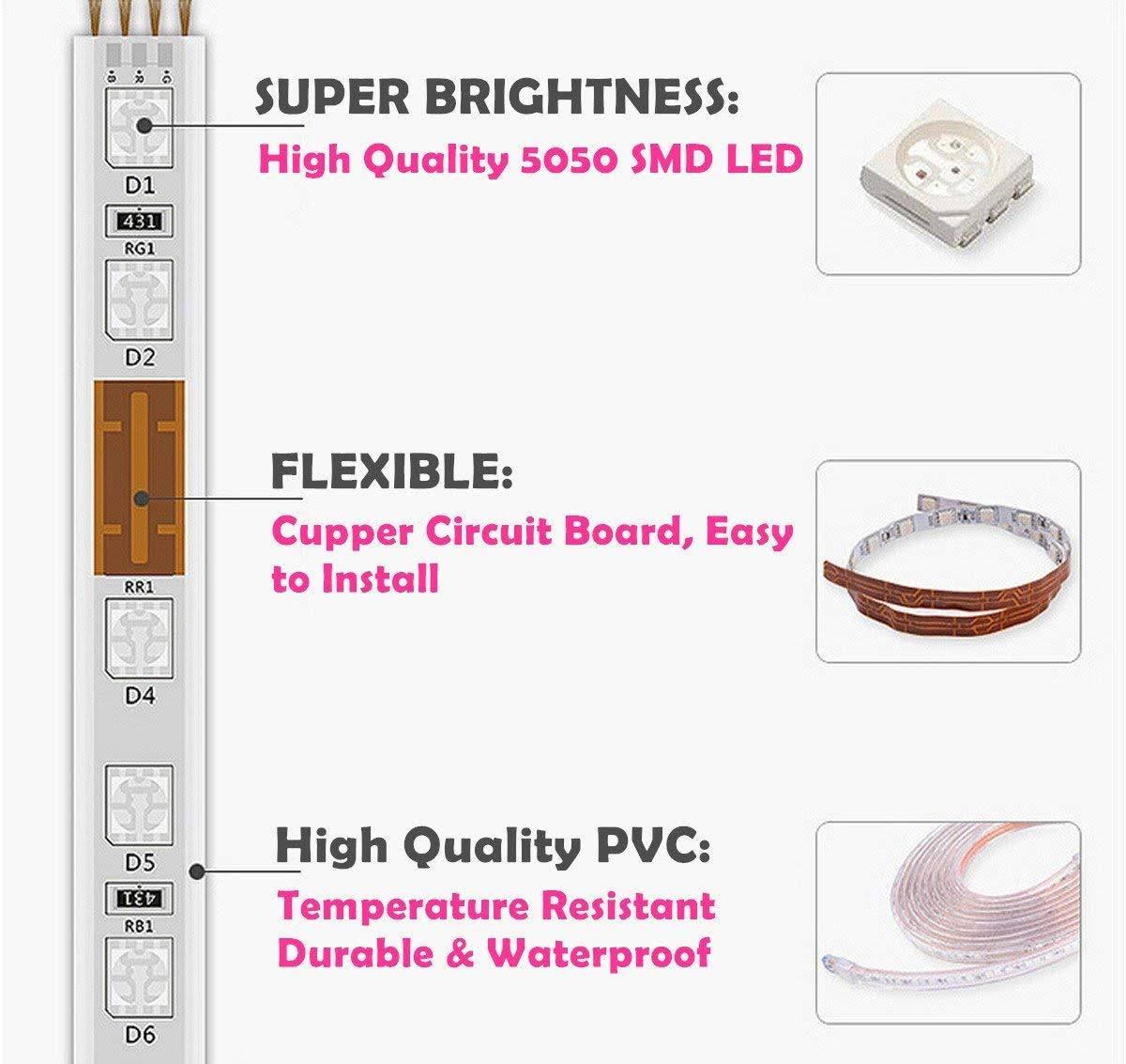RGB LED Strip Light, Waterproof Multi Colors Dimmable SMD5050 LED Rope Light N340