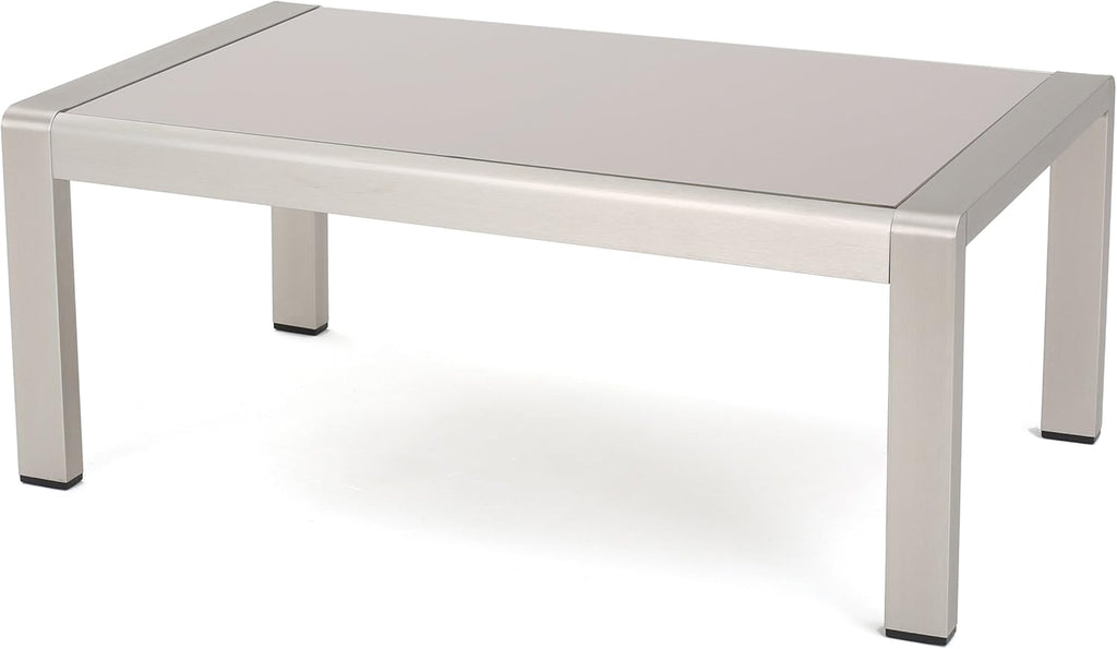 Silver Aluminum Coffee Table with Glass Top U783