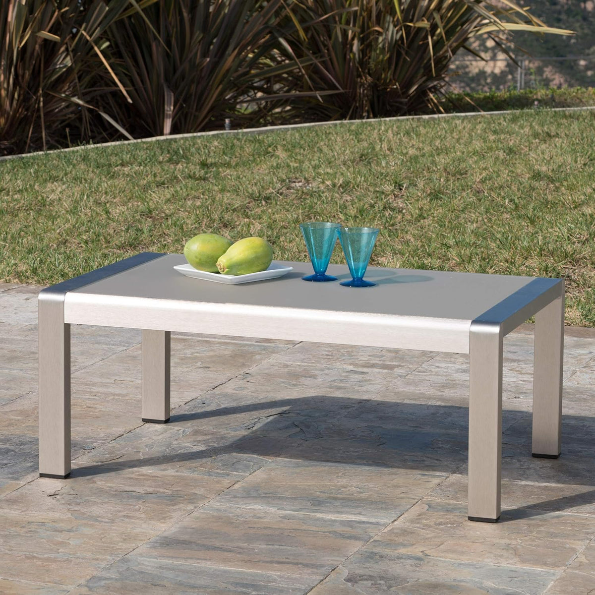 Silver Aluminum Coffee Table with Glass Top U783