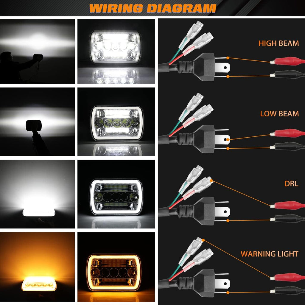 5x7 LED Headlight 87W Sealed Beam Halo Angel Eyes DRL, Pack of 2 L862407