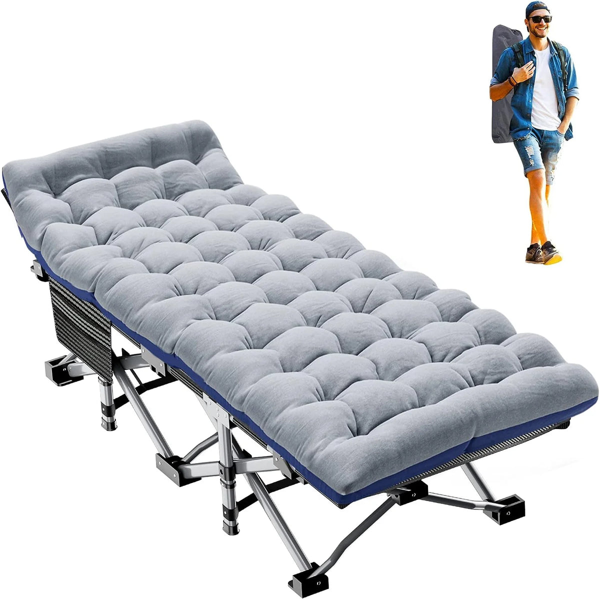 2 Pack Folding Camping Cot with Mattress and Carry Bag B44674