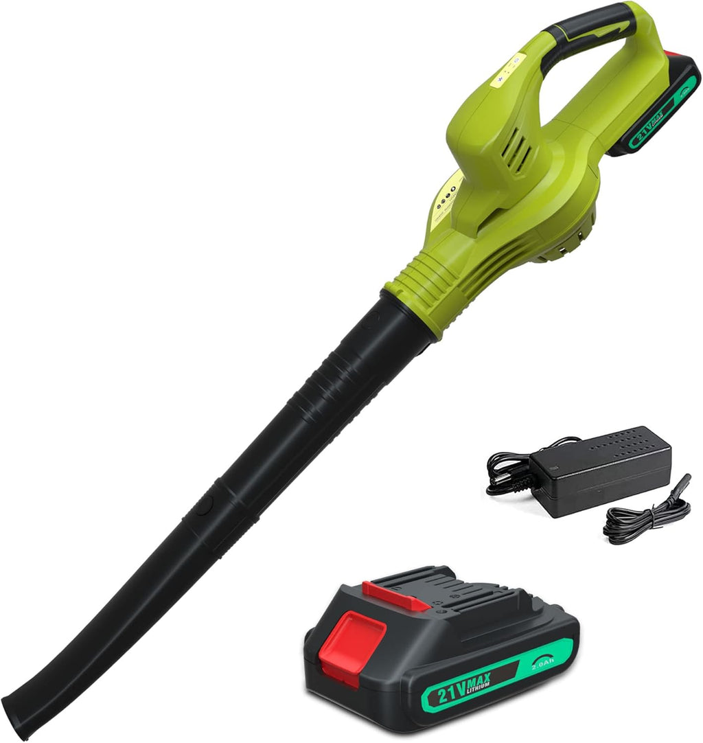 Cordless Handheld Leaf Blower with 2.0Ah Battery and Charger, 2 Speeds, 2 Adjustable Tubes, Dark Green, Pack of 2 L3105