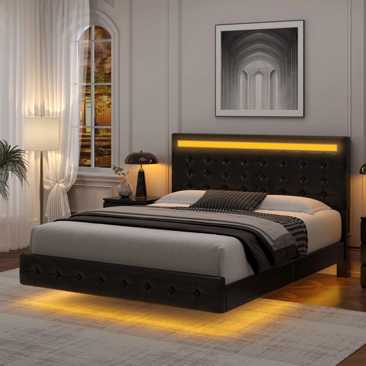 King LED Platform Bed with Under Bed Storage V260058